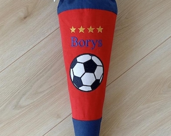 Football School Cone 35cm Personalised Name, Mini Schultüte Goal & Ball, Sibling Size Cotton, First Day of School Gift Boy 2026