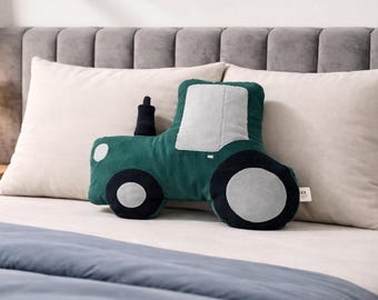 Tractor Pillow for Boys – Soft Velvet Cushion, Kids Room Decor, Handmade Vehicle Plush, Farm Lover Gift