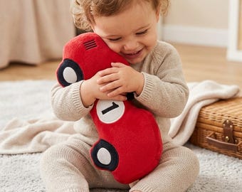 Personalized Race Car Plush Toy, Retro Bolid with Custom Name , Toddler Birthday Present, Car Lover Gift for Boy