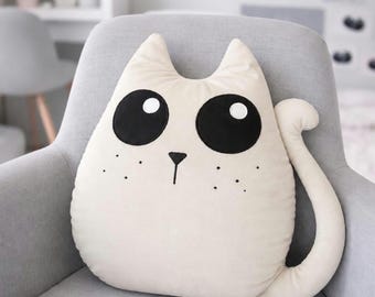 Cute Cat Pillow for Cat Lovers, Cozy Nursery Bedroom Decor, Gift for Cat Mom, Present for Cat Dad, Kitty Cushion
