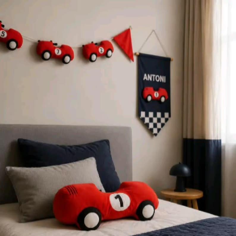 vintage car plusch pillow in red