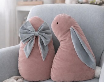 Velvet Bunny Egg Pillow Set – Handmade Easter Nursery Decor, Custom Colors