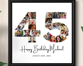 Editable 45th Birthday Photo Collage Gift, Personalized Number Picture Decorations