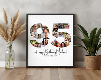 Editable 95th Birthday Photo Collage Gift, Personalized Number Picture Decorations