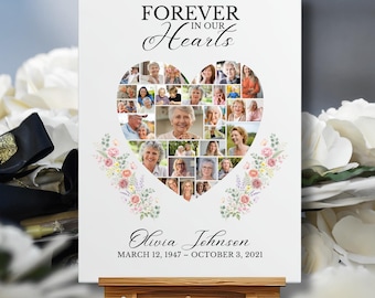 Heart Photo Collage Memorial Poster – Celebration of Life Tribute (Digital Download)