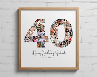 40th Birthday Photo Collage Template, Customizable Canva Wall Art (Digital Download)