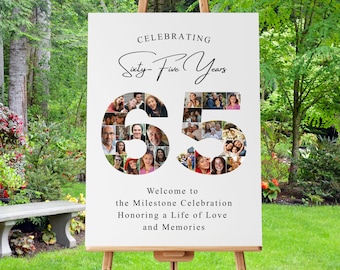 Editable 65th Birthday Photo Collage Welcome Sign, Canva Template (Digital Download)