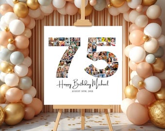 75th Birthday Photo Collage Gift, Custom Number Mosaic (Digital Download)