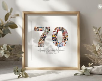 Editable 70th Birthday Photo Collage Gift, Personalized Number Picture Decorations