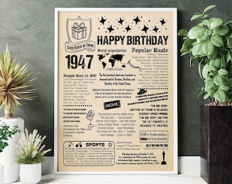 1947 Birthday Newspaper Poster: 78th Birthday Gift (Digital Download)