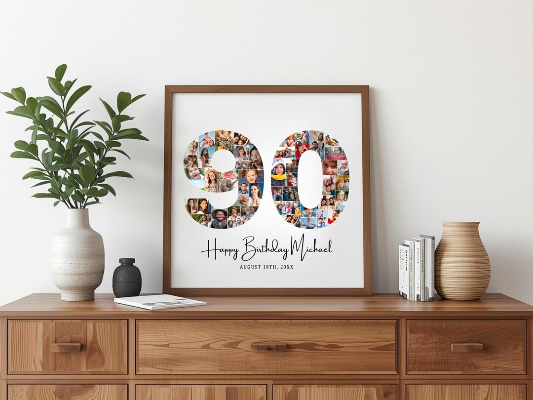 90th Birthday Photo Collage Gift | Editable Canva Template (digital ...