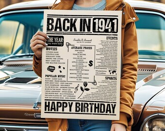 1941 Birthday Newspaper Poster: USA History & Trivia (Digital Download)