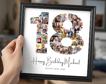 18th Birthday Photo Collage Template, Custom Number 18 Mosaic (Digital Download)