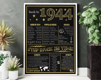1944 Birthday Chalkboard Poster: Retro USA History (Digital Download, Printable Trivia Quiz)