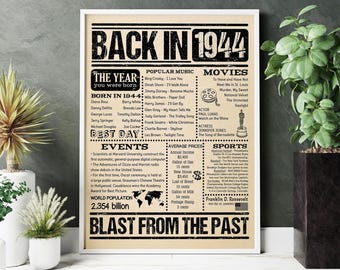 1944 Newspaper Birthday Poster: USA History Gift (Digital Download)