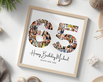 65th Birthday Photo Collage Template, Canva Editable Poster (Digital Download)