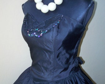 Vintage 1980s Steppin Out Black Taffeta Party Dress Sz 9