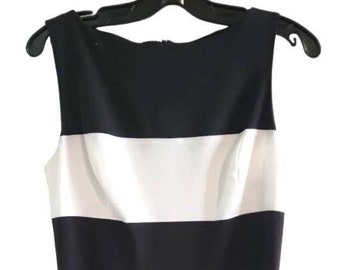 Vtg NWT 130 Lauren Ralph Lauren Black & White Stripe A-Line Sleeveless Dress Size 6