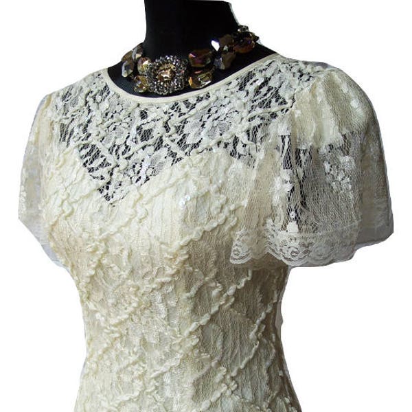 Vintage 1980s Antique Victorian Lace HW Collections Dress Sz 6