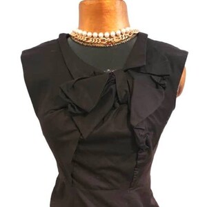 Vtg Teri Jon Sportswear Sleeveless Black Cotton Blend Dress Sz 2 Bow in Front Lined