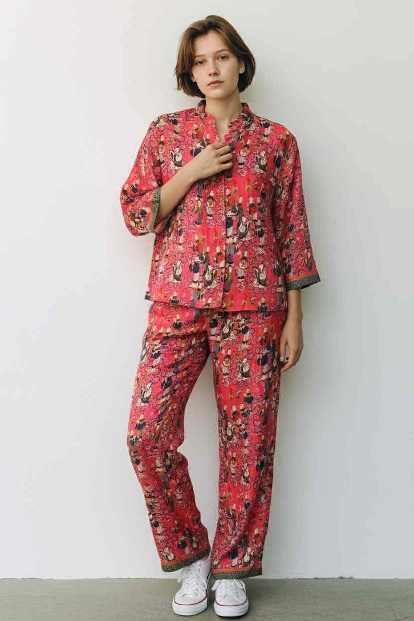 Pyjama Vintage Homme Bleu - Motif Dragon Asiatique - Taille XL (XXL) - Occasion Bon état
