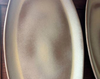 Vintage Frankoma Pottery Prairie Green Brown Serving Snack Tray 5PS Mint Condition