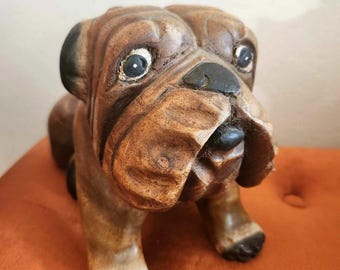 Vintage Sold Wood Brown Black Wrinkled English Bulldog