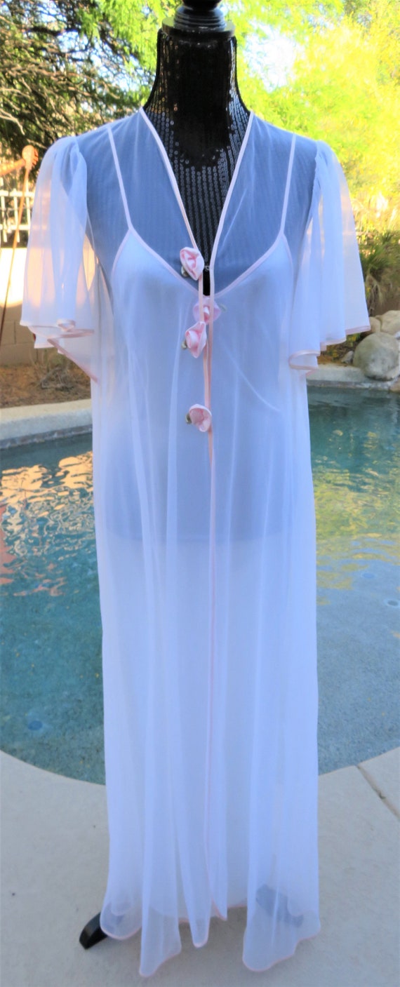 Vtg Val Mode White Night Gown & Robe Penior Set Si