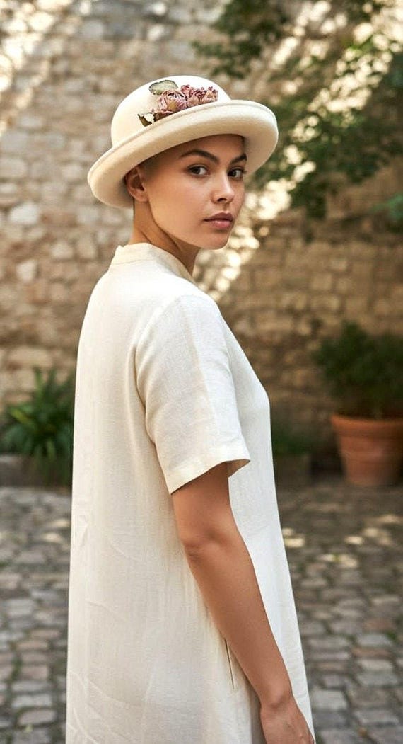 Vintage Ivory Wool Felt Hat Made USA Floral Trim … - image 4