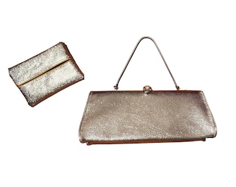 Vintage Rulo Creation 60s Metallic Silver Handbag Purse w/Matching Tissue Holder