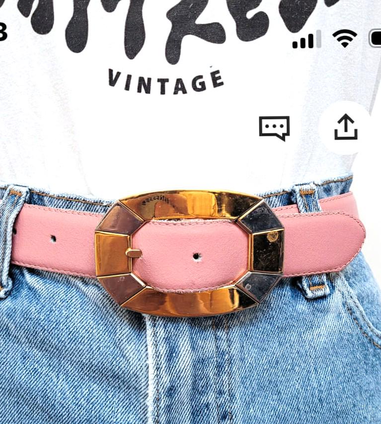 Vintage Pink Genuine Leather Belt Brass Nickel Buckle  display picture 1