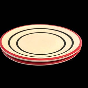 Vintage Set Two Pfaltzgraff Empire Red Salad Plates Black Bands Red Trim