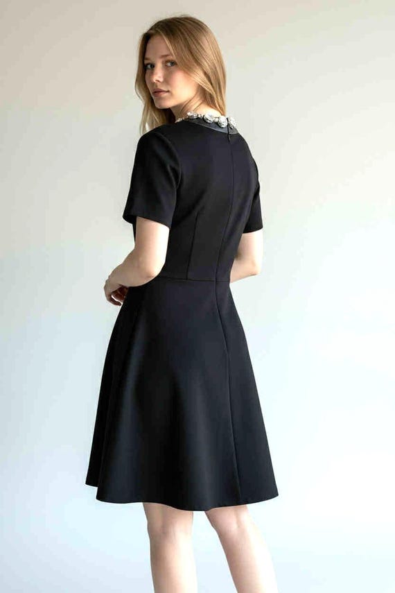 Vtg Madewell Black Ponte Knit Short Sleeve Dress Leather Trim Size M - Etsy