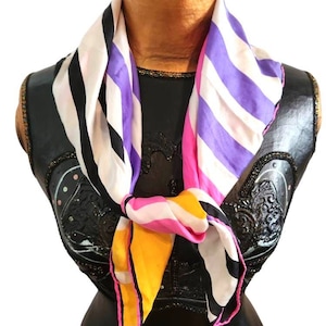 Vtg Vera Neumann Signed w/Label Mod Silk Striped Square Scarf Multicolor ~ EUC!