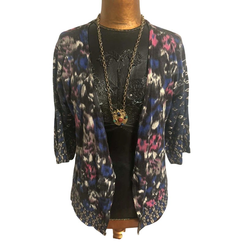 Vtg Guinevere Anthropologie Merino Wool Cardigan S Boho Patterned Open Front Sweater image 4