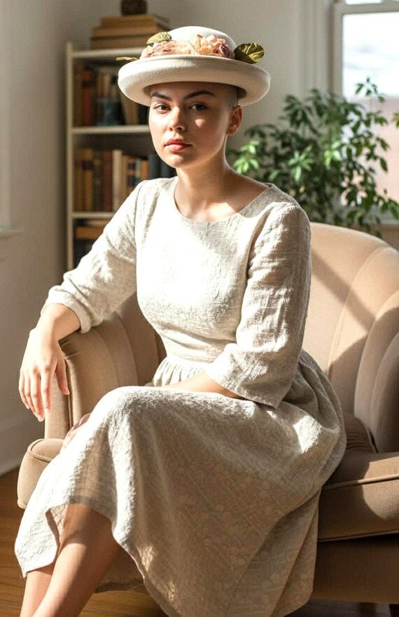 Vintage Ivory Wool Felt Hat Made USA Floral Trim … - image 2