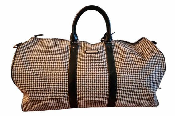 Vintage Ralph Lauren Black White Houndstooth Coated Canvas Leather Duffle Bag Etsy UK
