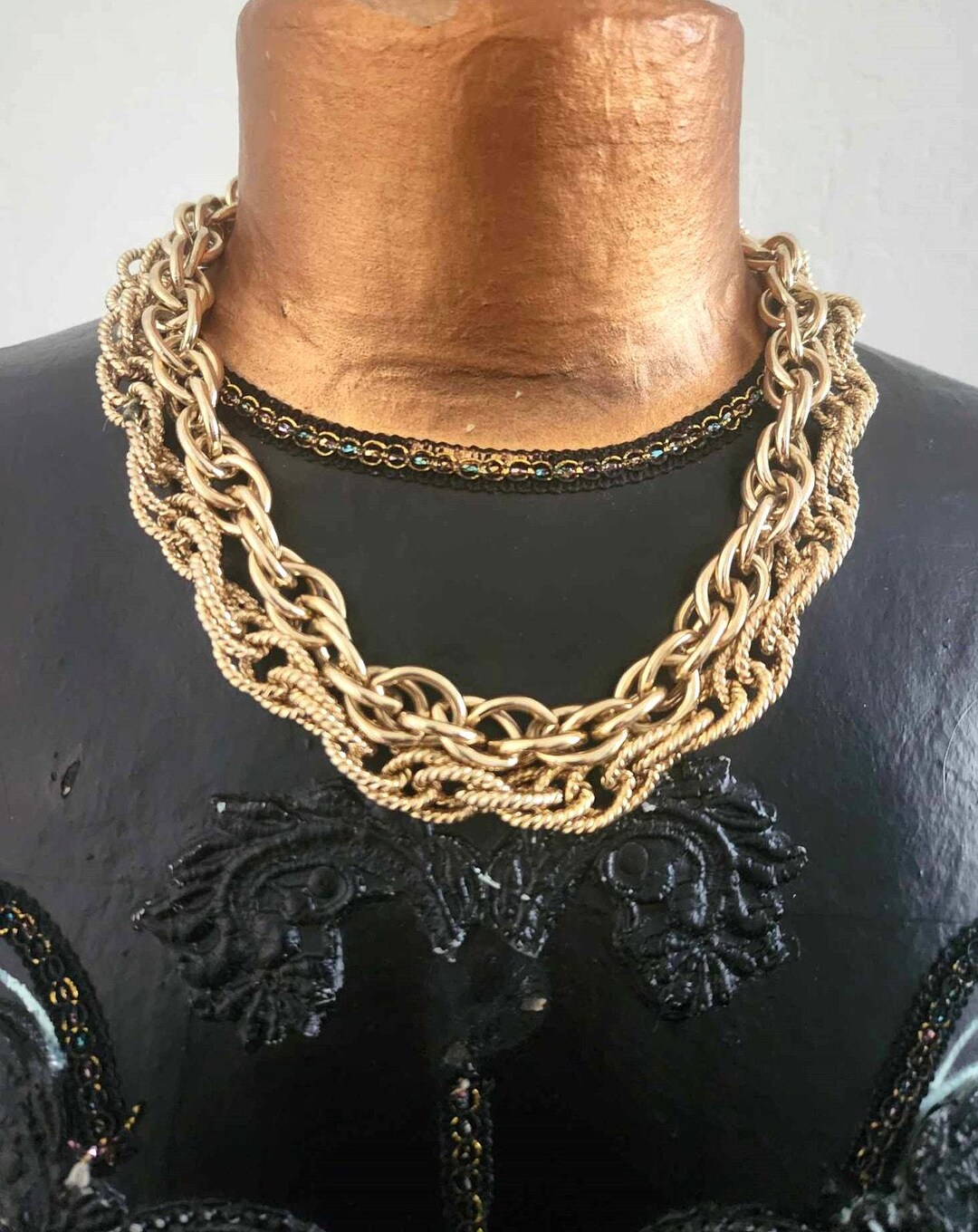 Vintage 1980s Double Strand Gold Chain Necklace Muted & Shiny Mint ...