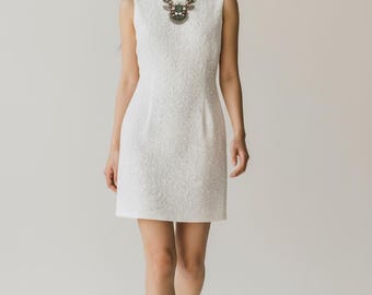 Vestido vintage See by Chloe blanco de algodón sin mangas con bordado inglés, talla 10, hecho en Italia.