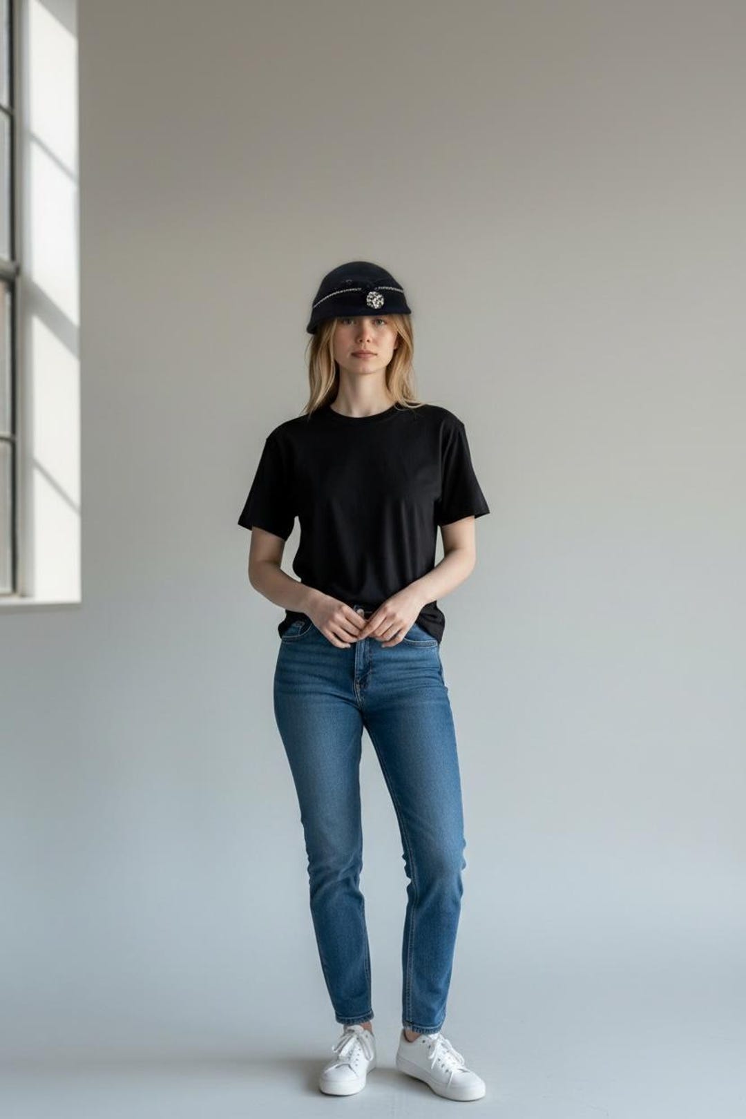 Vintage The Wm. H Block Co Indianapolis Velour Navy Cloche Hat Rhinestone Trim Vintage the Wm. H Block Co Indianapolis Velour Navy Cloche  main image 4