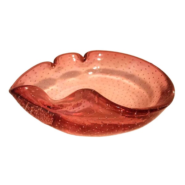 Vintage MCM Murano Pink Bubble Glass Swirl Curve Bowl Dish Ashtray Great Cond!!!