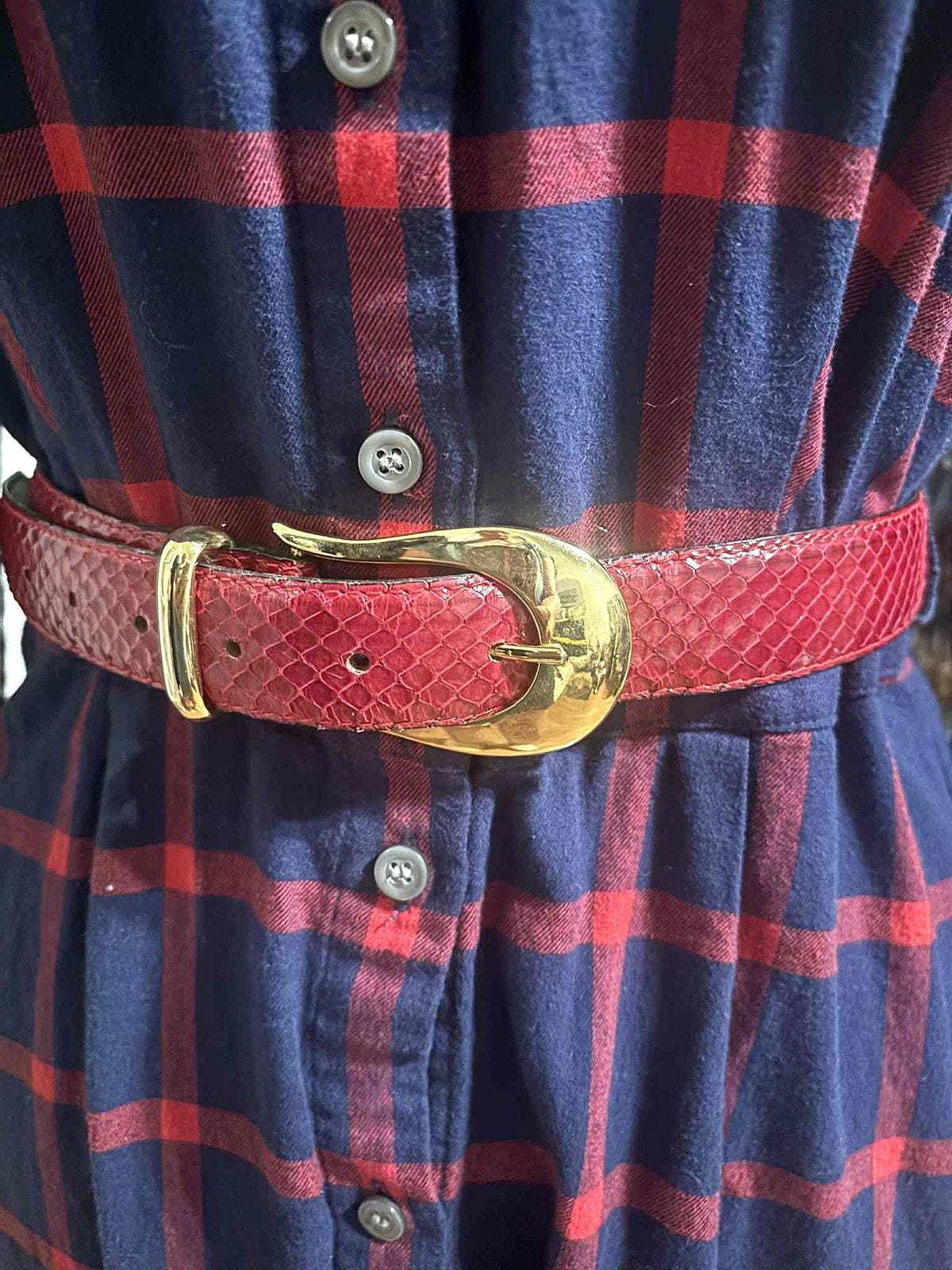 Vintage Araldi Real Reptile Red Leather Belt Gold Buckle Made in Italy Size 75 Belts-  main image 4