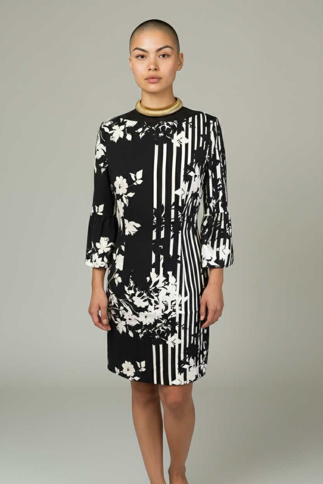 black halo floral dress Vintage Stripe Sheath Bell Sleeve Black White Size 6 Made LA ECOWISH Polka Dot Women collection:5-star-staples functional touch. Color:M-Sky Blue