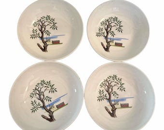 Set of 4 Vintage Early American Santa Anita Ware Modern Americana Ceral Bowls