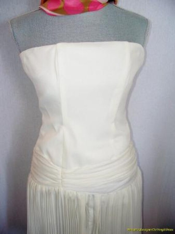 Vintage 1970s White Chiffon Dress With Fan Skirt - image 3