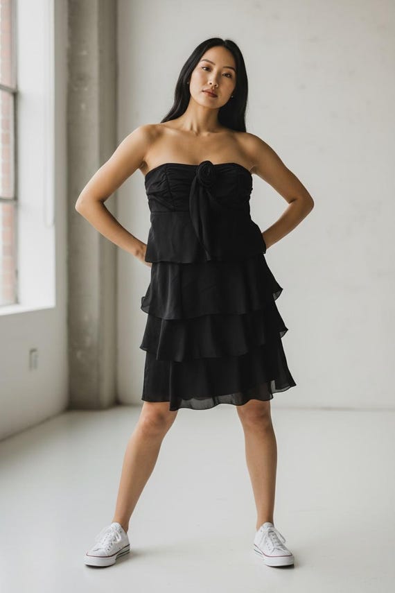 Vtg. BCBG Paris Black Dress S Wear Spaghetti Straps or Strapless Fitted  Bust Rosette - Etsy