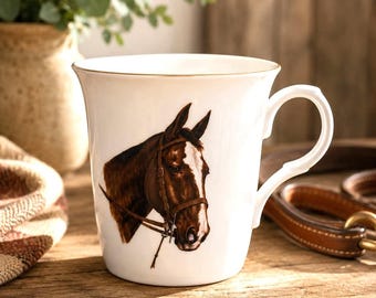 Vintage Crown Trent Fine Bone China Horse Mug Staffordshire England Equestrian