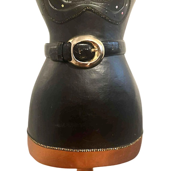 Vintage Bullock\'s Genuine Alligator Belt Black Leather Steerhide‎ Lined USA sz S Vintage Black Alligator Grain Steerhide Leather Belt USA  main image 4