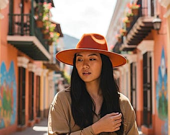 Vintage Travaux Orange Wollfilz Fedora Hut Made in Frankreich Größe 7.5
