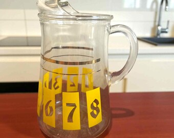 Vintage Mid Century Numbered Glass Pitcher 1 Through 12 Yellow Retro Kitchen